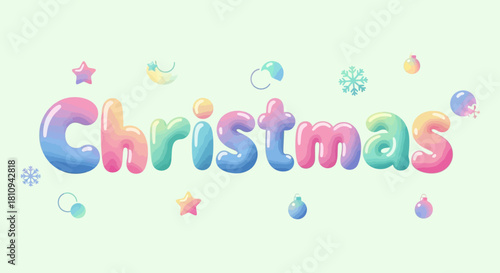 Candy-Pastel Christmas Typography Bubble Background