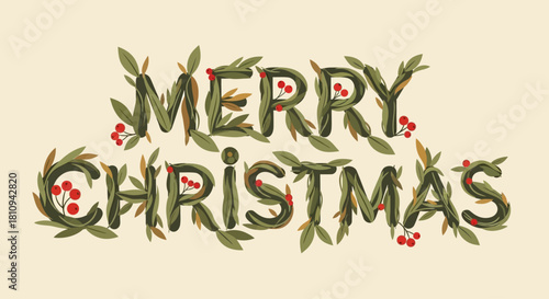 Botanical Flat Christmas Lettering with Organic Forms