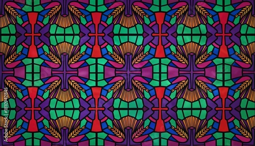 Wallpaper Mural Vibrant stained glass pattern with geometric shapes and colorful designs Torontodigital.ca
