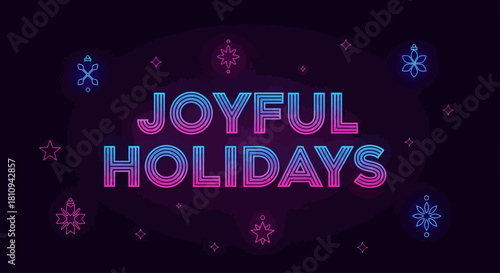 Neon-Glow Flat Christmas Lettering on Dark Background