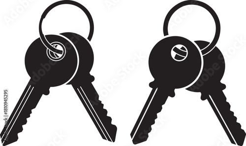 Two bunches of keys on a ring silhouette