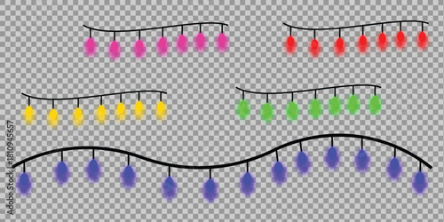 Colorful string lights festive holiday decoration for celebrations isolated illustration