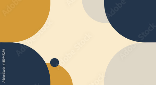 Abstract Retro Wallpaper with Geometric Shapes Circular Design in Mustard, Navy, and Beige
