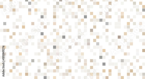 Abstract mosaic pattern with neutral tones, featuring a randomized arrangement of small square tiles in beige, white, and light brown shades, creating a subtle textured background for design