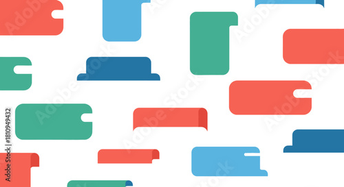 Dynamic pattern of vibrant, abstract communication bubbles and message boxes, perfect for illustrating digital interaction, social media, and modern technology concepts in a clean, minimalist design