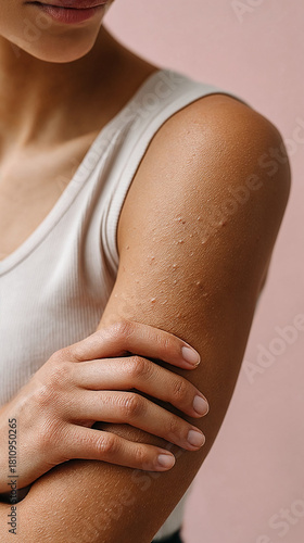 Close up of female upper arm with keratosis pilaris bumps
