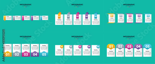 Infographic templates with colorful icons and text for business and marketing information presentation