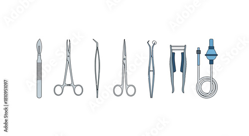 Surgical tools scalpel forceps scissors dilator