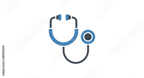 A blue  dark gray stethoscope on white