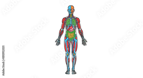 Anatomical illustration showing human body systems