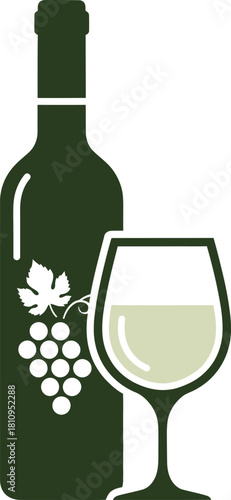 Illustration of a wine bottle and a glass of white wine.