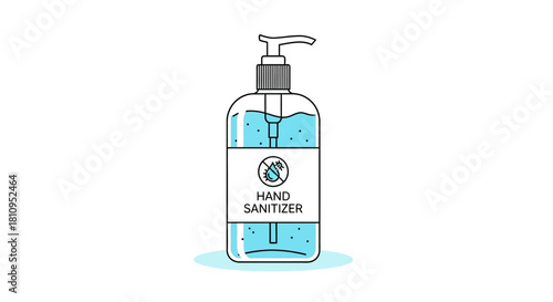 Hand sanitizer bottle clear with pump top and blue gel Label reads HAND SANITIZER