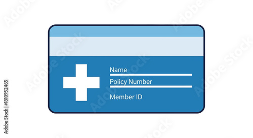 Health insurance card displaying a blue medical plus symbol with Name and Policy Number fields