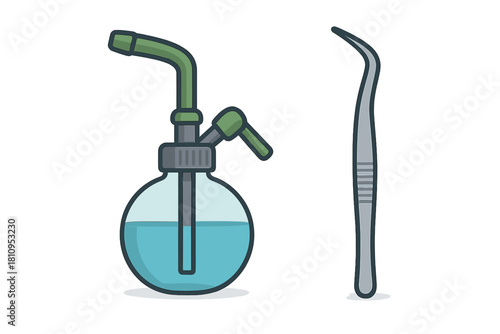 Dental air water syringe and curved explorer probe for oral examination and hygiene