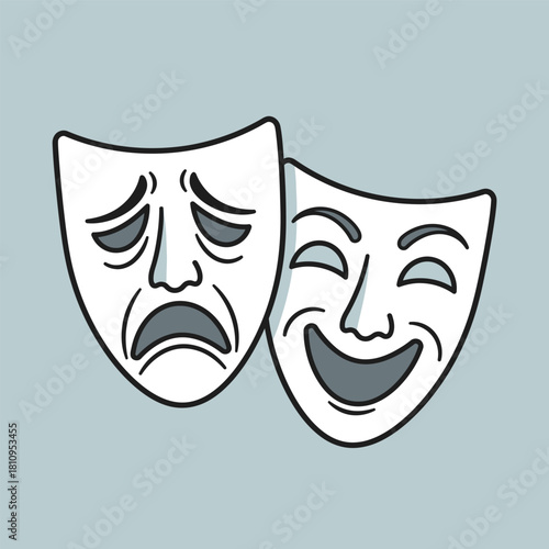 Comedy and tragedy masks, representing drama and theater.
