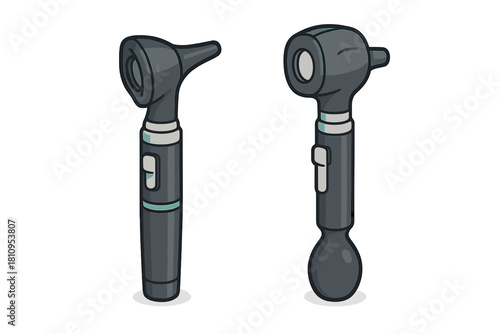 Medical diagnostic tools showing two different models of otoscopes for ear examination
