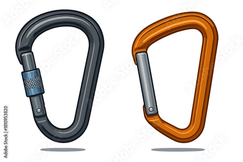 Heavy duty metal carabiners for climbing and safety equipment on white
