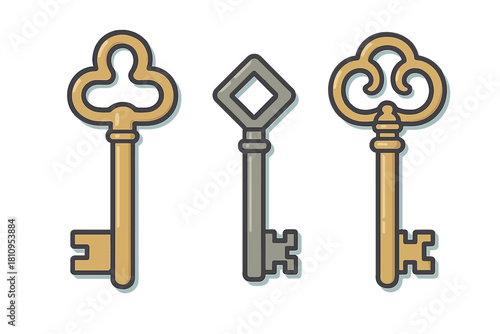 Collection of three vintage skeleton keys with different ornate handles and bits