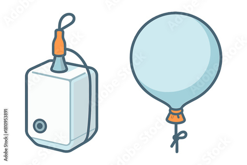 Portable oxygen device and inflated balloon representing respiratory health and breathing capacity