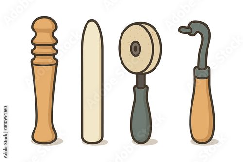 Set of four essential tools for leather crafting and working on handmade goods