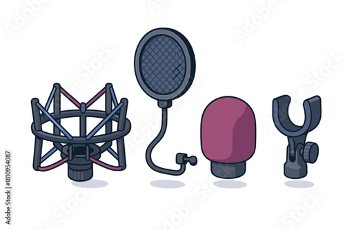 Professional studio microphone accessories set with shock mount pop filter and windscreen