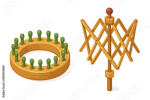 Wooden yarn swift and circular knitting loom for textile crafting and handmade items