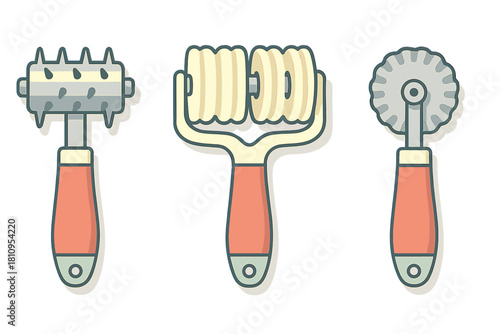Essential baking tools set featuring dough docker, lattice roller, and fluted pastry cutter