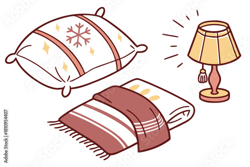 Snowflake Pillow and Blanket with Glowing Lamp cushion