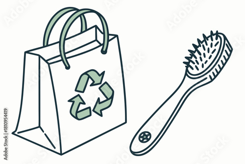 Shopping Bag with Recycling Symbol and Scrub Brush