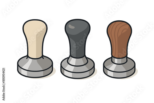Set of three professional coffee tampers with different handles for espresso