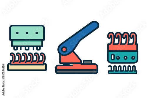 Set of colorful flat design icons for supplies and industrial heating elements