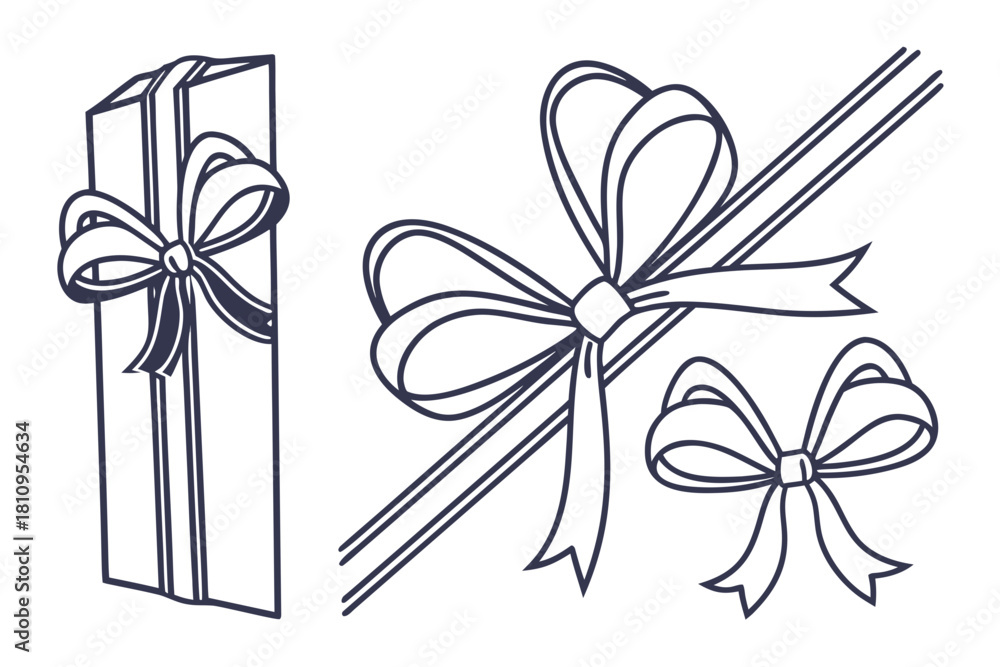 Naklejka premium Gift Box and Decorative Ribbons and Bows present wrapping