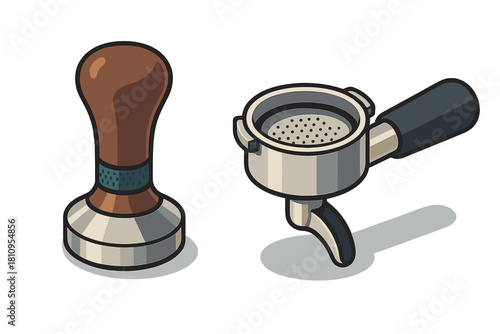 Professional coffee tamper and portafilter basket holder for espresso brewing