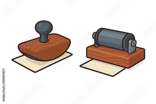 Traditional wooden hand stamp and automatic rolling stamp set for paperwork