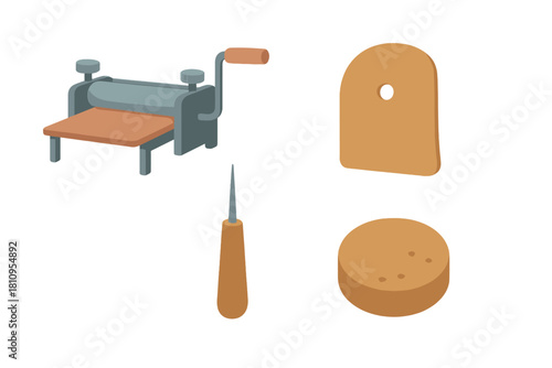 Assortment of ceramic and printmaking tools for pottery and art crafts