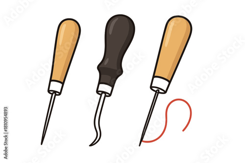 Professional leatherworking awls set for stitching and punching holes in material