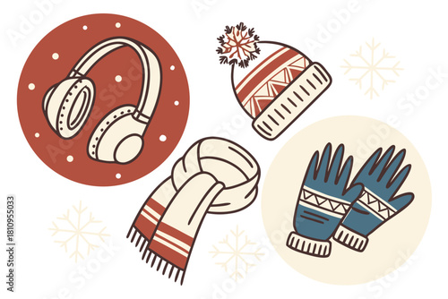 Winter Accessories Hat Scarf Gloves and Headphones Illustration