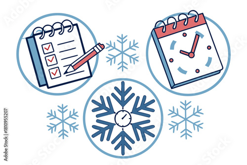 Winter planning and time management circular icons