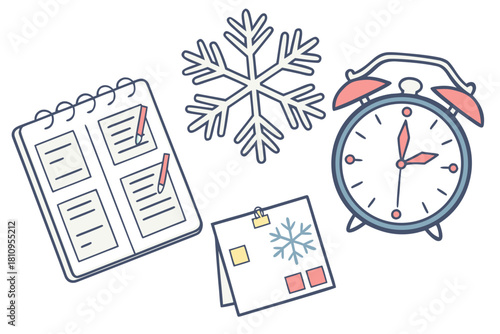Winter planning and time management icons snowflake
