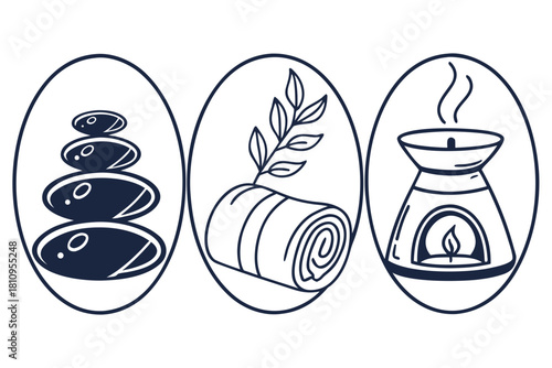 Spa and wellness icons in ovals massage stones