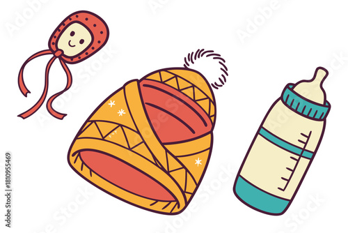 Colorful Baby Winter Clothes and Feeding Bottle bonnet