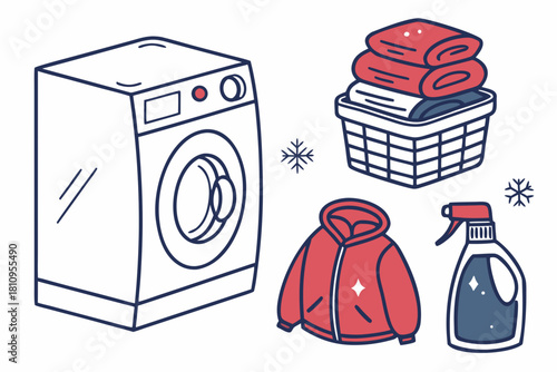 Laundry Day With Washing Machine Basket And Jacket Illustration