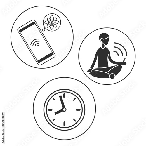 Icons for smartphone connectivity and meditation wifi