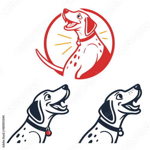 Stylized dog head logos with red and blue accents dalmatian