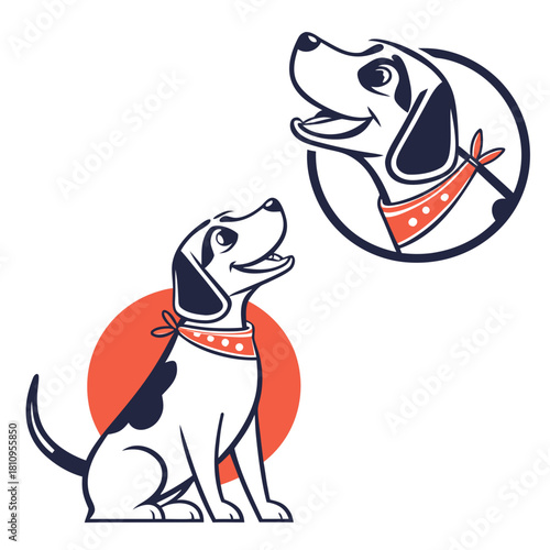 Cartoon dog logos with red accents puppy beagle