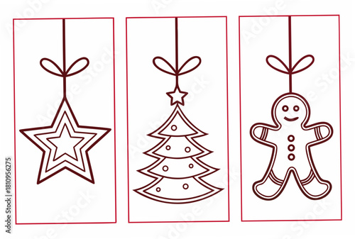 Hanging Christmas Ornaments Star Tree and Gingerbread Man