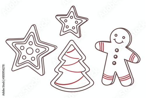 Christmas Cookie Shapes Gingerbread Man Stars and Tree