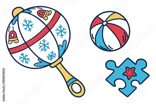 Winter Themed Baby Rattle Ball and Puzzle Piece baby toy