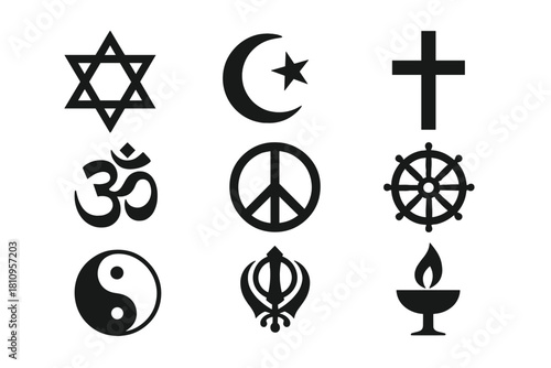 Major world religion and spiritual symbols set
