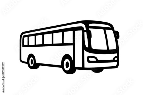 Black and white outline of a passenger bus used for public transportation and travel